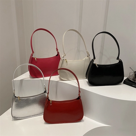 Französische Minimalistische PU Leder Unterarmtasche Für Damen Vintage Hobo Schultertasche Mit Metallreißverschluss Modische Tasche
