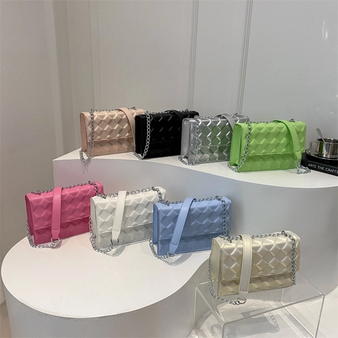 Sac à Épaule Matelassé pour Femmes avec Chaîne Losanges Cuir PU Petit Sac Carré Bandoulière pour Mode Quotidienne