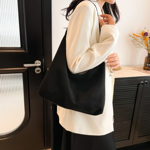 Women Suede Hobo Bag Large Capacity Minimalist Retro Shoulder Tote Solid Color Casual Daily Fashion