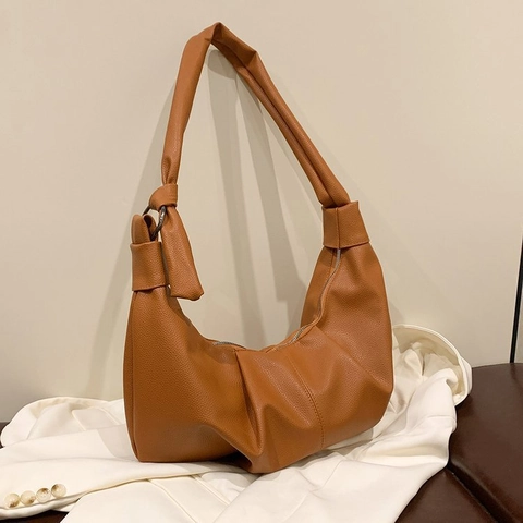 Dames Minimalistische Geplooide Hobo Tas Grote Capaciteit Polyester Crossbody Tas Geknoopte Riem Casual Commute Urban Simple Tote Tas