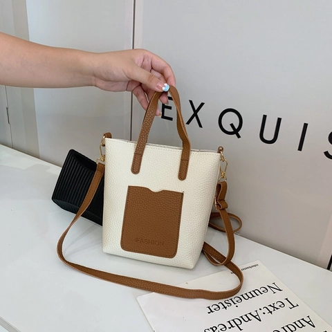 Sac Seau en Cuir PU pour Femmes Couleur Contrastée Sac à Épaule Bandoulière Minimaliste Sac à Main Tendance Portefeuille Téléphone