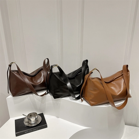 Vintage Urban Minimalist Synthetic Leather Tote Bag For Women Large Capacity Solid Color Shoulder Bag Daily Commute Hobo Bag