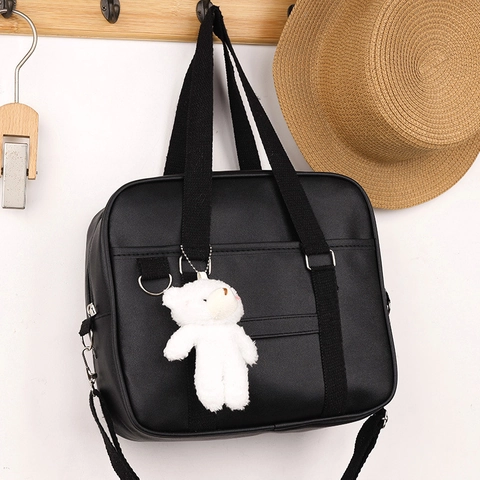 Borsa a Mano in Pelle PU Stile Giapponese JK per Donna Simpatica Borsa a Tracolla per Studenti Con Ciondolo Orsetto Pendolare
