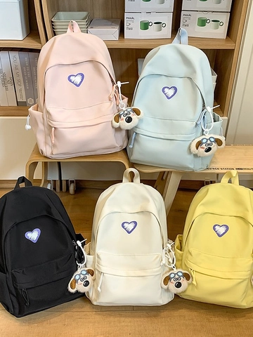 Sac à Dos Scolaire en Nylon Cœur Minimaliste pour Adolescentes Style Coréen Doux Grande Capacité Imperméable Sac à Dos Étudiant Campus Décontracté Sac de Voyage