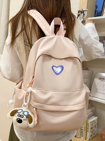 Sac à Dos Scolaire en Nylon Cœur Minimaliste pour Adolescentes Style Coréen Doux Grande Capacité Imperméable Sac à Dos Étudiant Campus Décontracté Sac de Voyage