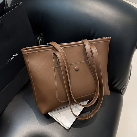 Bolso De Mano Minimalista De Gamuza Para Mujer Bolso De Hombro De Gran Capacidad Color Sólido Para Oficina Estudiante Bolso Diario