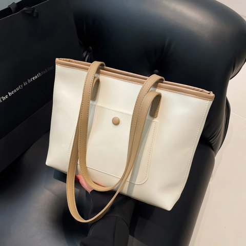 Bolso De Mano Minimalista De Gamuza Para Mujer Bolso De Hombro De Gran Capacidad Color Sólido Para Oficina Estudiante Bolso Diario