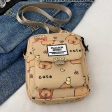 Borsa a Tracolla Piccola Quadrata da Donna Con Stampa Orso Cartone Animato Casual in Tessuto Composito Con Tracolla Regolabile