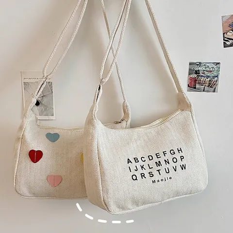 Borsa Tote in Nylon da Donna di Grande Capacità Moda Borsa a Tracolla Con Stampa Lettere Cuore per Viaggio Pendolarismo Quotidiano