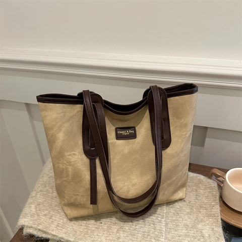 Vintage Große Kapazität Kunstleder Tote Bag Für Damen Mode Urban Minimalistische Umhängetasche Büro Pendeln Handtasche