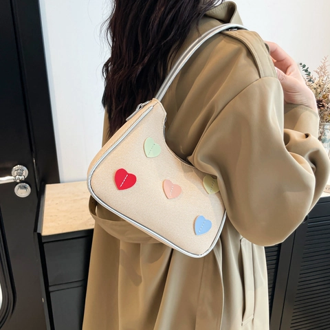 Borsa Sottobraccio Donna Stile Coreano Patchwork Cuore Pelle Sintetica Borsa a Spalla Tracolla per Uso Quotidiano Casual