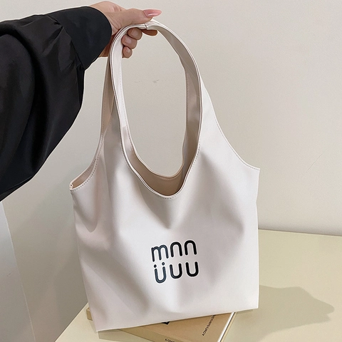 Borsa Tote da Donna Minimalista in Pelle Sintetica con Stampa Alfabeto Grande Capacità Borsa a Spalla Trendy Sottobraccio