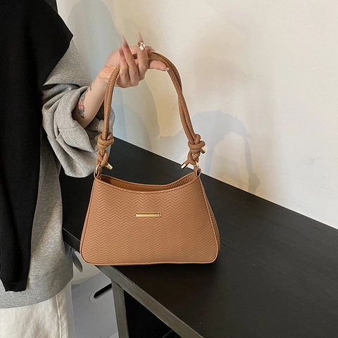 Damen Fashion Zickzackmuster Geprägte Unterarmtasche Kunstleder Handtasche Mit Geknotetem Griff Gold Metall Bar Schultertasche