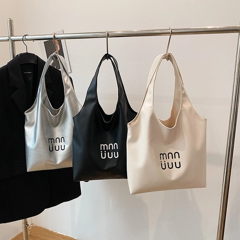 Borsa Tote da Donna Minimalista in Pelle Sintetica con Stampa Alfabeto Grande Capacità Borsa a Spalla Trendy Sottobraccio