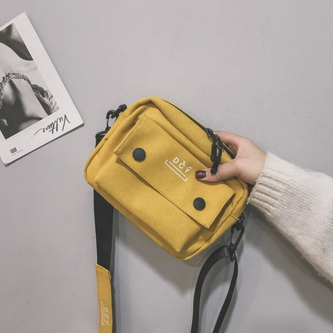 Japanese Style Canvas Crossbody Bag For Women Girls Letter Print Small Square Shoulder Messenger Bag Casual School Bag