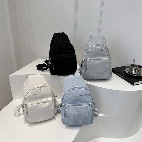 Sac à Dos Trois-en-Un Mode pour Femme Sac à Bandoulière Toile Décontracté Sac de Poitrine Texture Gauffrée Multi Poches Urbain Minimaliste Sac de Cyclisme