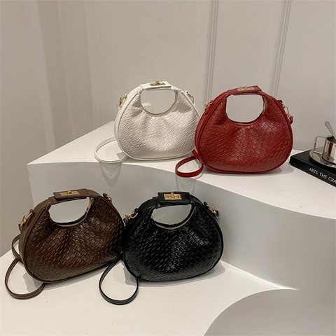 Damen Gewebte Halbmond Schultertasche Kunstleder Retro Hobo Achseltasche Trendy Umhängetasche Handtasche Mit Verstellbarem Riemen