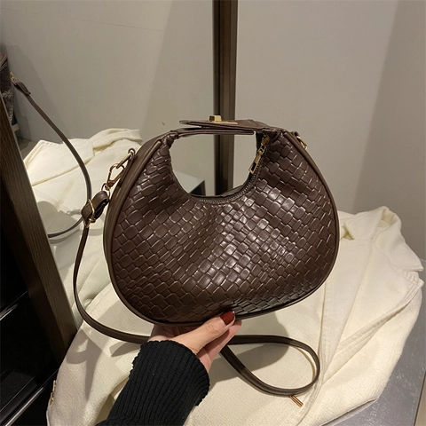 Damen Gewebte Halbmond Schultertasche Kunstleder Retro Hobo Achseltasche Trendy Umhängetasche Handtasche Mit Verstellbarem Riemen