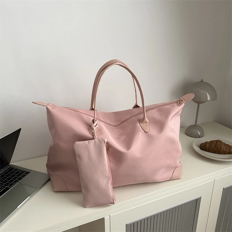 Women Large Capacity Waterproof Nylon Tote Bag Minimalist Casual Shoulder Bag Travel Handbag Including Small Pouch