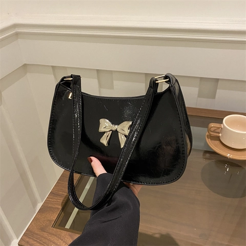 Borsa a Spalla da Donna con Stampa Leopardata Retrò con Fiocco in Metallo Moda in Pelle Sintetica Piccola Borsa Sottobraccio Quadrata Casual