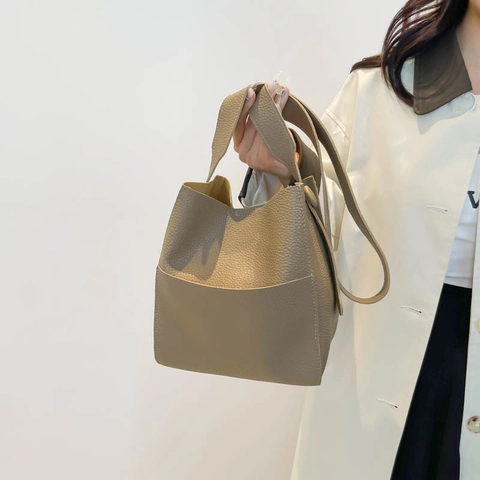 Grote Capaciteit Suède PU Leer Emmer Tas voor Dames Lychee Patroon Schouder Crossbody Tote Tas Minimalistische Handtas