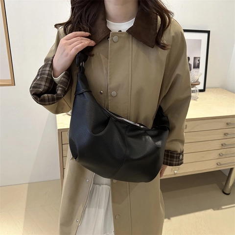 Bolso de Hombro de Cuero Sintético de Gran Capacidad para Mujer Vintage Patrón de Lichi Bolso Hobo Casual