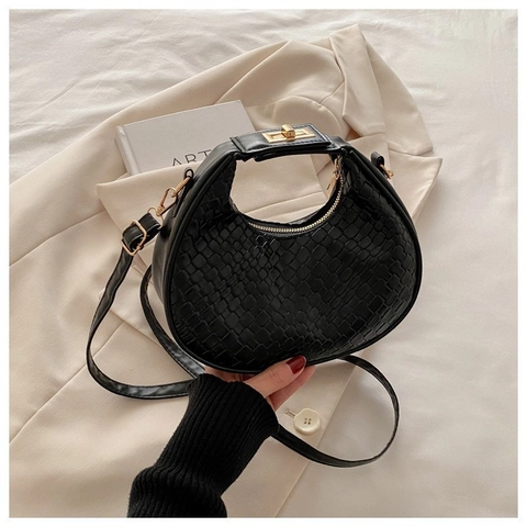 Vintage Gewebte Halbmond Hobo Tasche Für Damen Kunstleder Umhängetasche Verstellbarer Riemen Crossbody Mode Handtasche