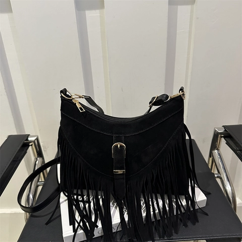 Borsa a Tracolla da Donna Bohémien con Nappine Effetto Scamosciato Borsa Tote in Pelle Sintetica Borsa Vintage Quotidiana