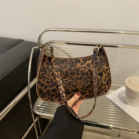 Leopard Print Corduroy Underarm Bag Women Retro Shoulder Bag Fashion Small Square Handbag For Commute Autumn Purse