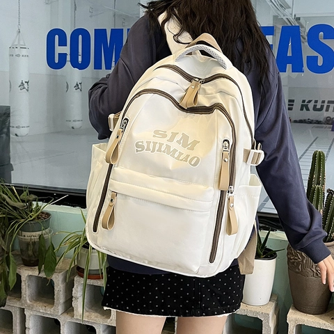 SJM SIJIMIAO Zaino in Tela di Grande Capacità per Donna Studenti Semplice Casual Zaino per Laptop da Pendolare Borsa da Scuola