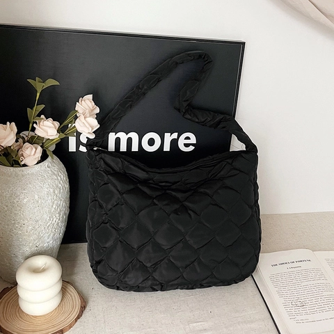 Borsa Tote Trapuntata Casual di Grande Capacità per Donna Invernale Plissettata a Tracolla Leggera Borsa Hobo Imbottita Giornaliera