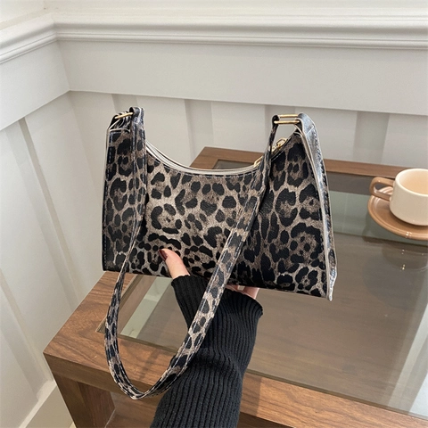 Fashion Retro Leopard Print Underarm Bag Women Microfiber Shoulder Bag Casual Small Square Handbag 2024 Street Trend Daily Bag