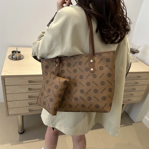 Borsa Tote da Donna con Monogramma Moda Pelle Sintetica Grande Capacità Borsa a Tracolla con Astuccio Retro Elegante Pendolare