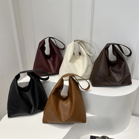 Conjunto de Bolso Tote de Cuero Sintético PU de Gran Capacidad Bolso de Hombro Minimalista Urbano Vintage Color Sólido Casual Mujer