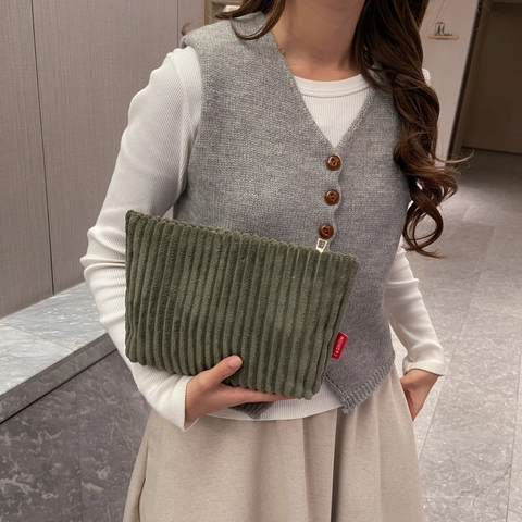Women's Corduroy Envelope Clutch Bag Fashion Simple Striped Makeup Cosmetic Storage Bag Zipper Handbag Daily Toiletry Bag