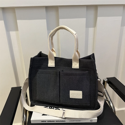 Borsa Tote in Tela Minimalista da Donna Grande Capacità Borsa a Tracolla Con Multi Tasche Borsa a Mano Pendolare Casual