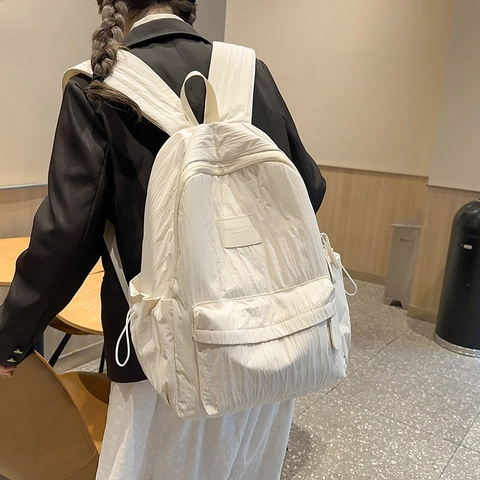 Mochila Casual de Nailon Plisado para Mujer Hombre Gran Capacidad Mochila Escolar Impermeable Moda Color Sólido Viaje