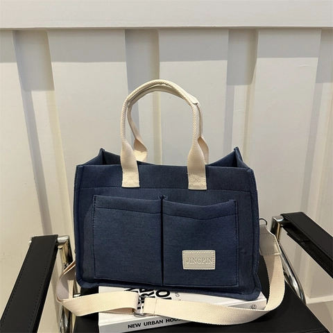 Borsa Tote in Tela Minimalista da Donna Grande Capacità Borsa a Tracolla Con Multi Tasche Borsa a Mano Pendolare Casual