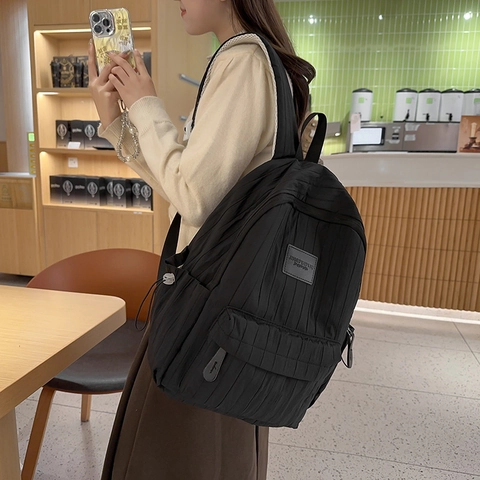 Mochila Casual de Nailon Plisado para Mujer Hombre Gran Capacidad Mochila Escolar Impermeable Moda Color Sólido Viaje