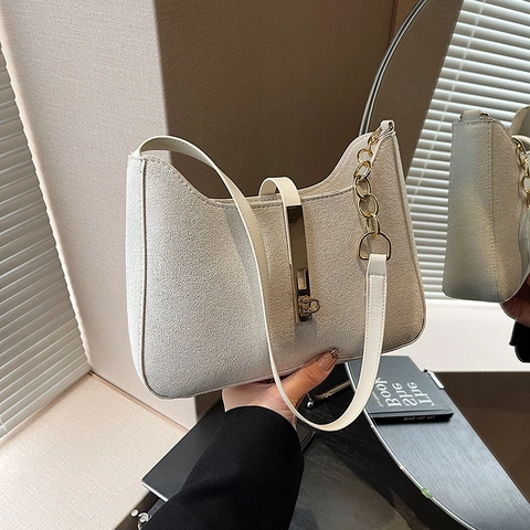 Vintage Damen Schultertasche Wildleder Textur Kunstleder Umhängetasche Mit Metallverschluss Mode Pendler Achselhöhle Kleine Quadratische Tasche
