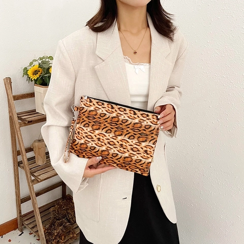 Sac Sous Le Bras Imprimé Léopard Pour Femmes Pochette De Mode En Cuir Synthétique Vintage Avec Fermeture Éclair Pour Le Quotidien