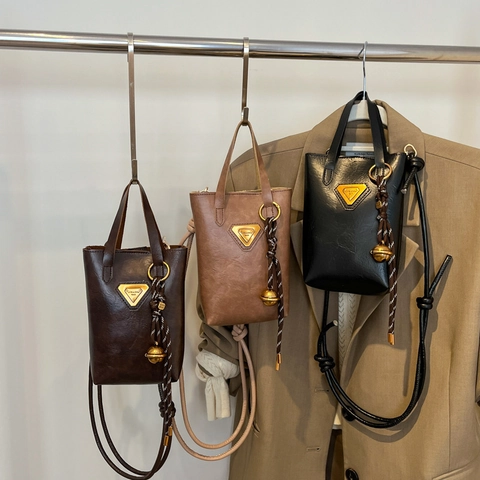 Vintage Kunstleder Mini Tote Umhängetasche Für Damen Retro Dreieck Dekor Ziernaht Kleine Schultertasche Täglich Handtasche