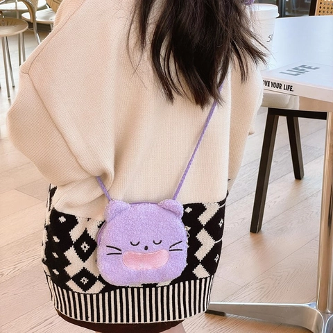 Kinder Mädchen Süß Mini Plüsch Panda Katze Umhängetasche Cartoon Tierform Weich Schultertasche Geldbörse Für Winter Alltag