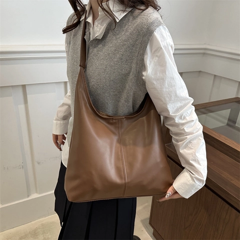 Grand Sac à Main Cabas pour Femme Minimaliste en Cuir Synthétique Sac Hobo Avec Bandoulière Réglable pour Navette Quotidienne