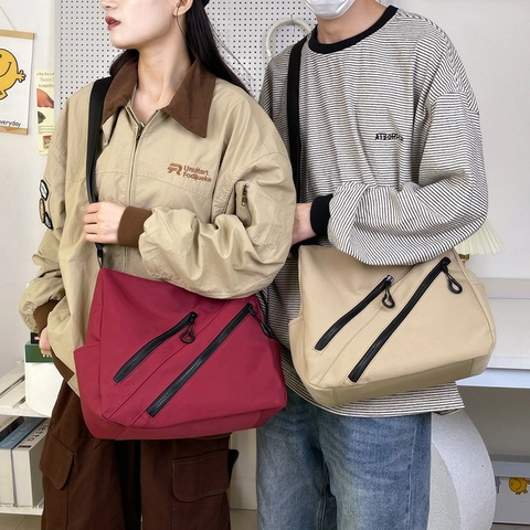 Bolso de Bandolera de Nylon de Gran Capacidad para Mujer Hombre Impermeable Estilo Japonés Casual Color Sólido Bolso de Viaje Diario