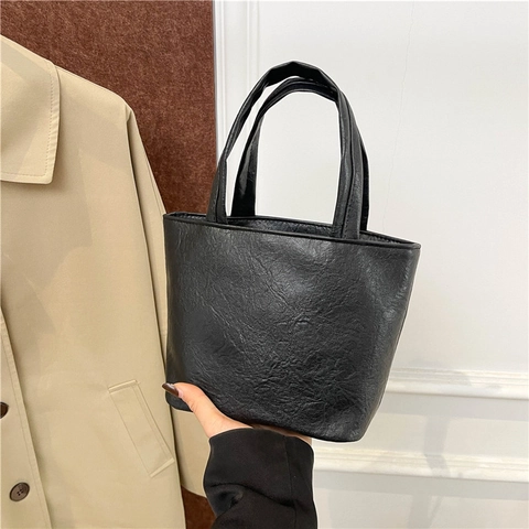 Minimalist Suede Texture Tote Bag For Women Casual Square Handbag Retro Crinkled Shoulder Bag Commuting Solid Color Bag