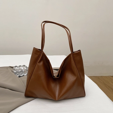 Bolso Tote de Cuero PU de Gran Capacidad para Mujer Minimalista Color Sólido Bolso de Hombro de Commute Con Cierre Magnético