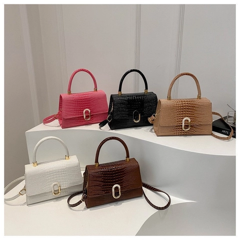 Bolso de Mano de Cuero PU con Patrón de Cocodrilo para Mujer Hebilla de Metal Elegante Bolso de Hombro Cuadrado Pequeño