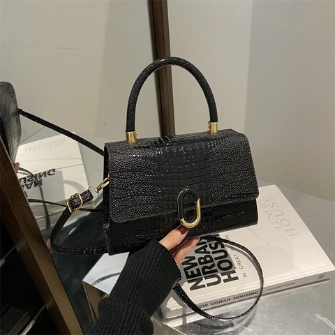 Bolso de Mano de Cuero PU con Patrón de Cocodrilo para Mujer Hebilla de Metal Elegante Bolso de Hombro Cuadrado Pequeño