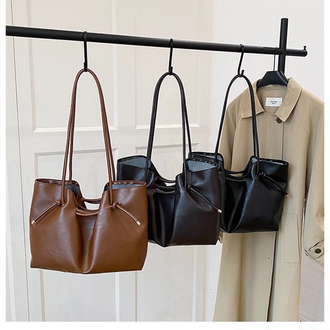 Borsa Tote in Pelle Sintetica di Grande Capacità Vintage da Donna Con Coulisse Borsa a Spalla Morbida Minimalista per Pendolarismo